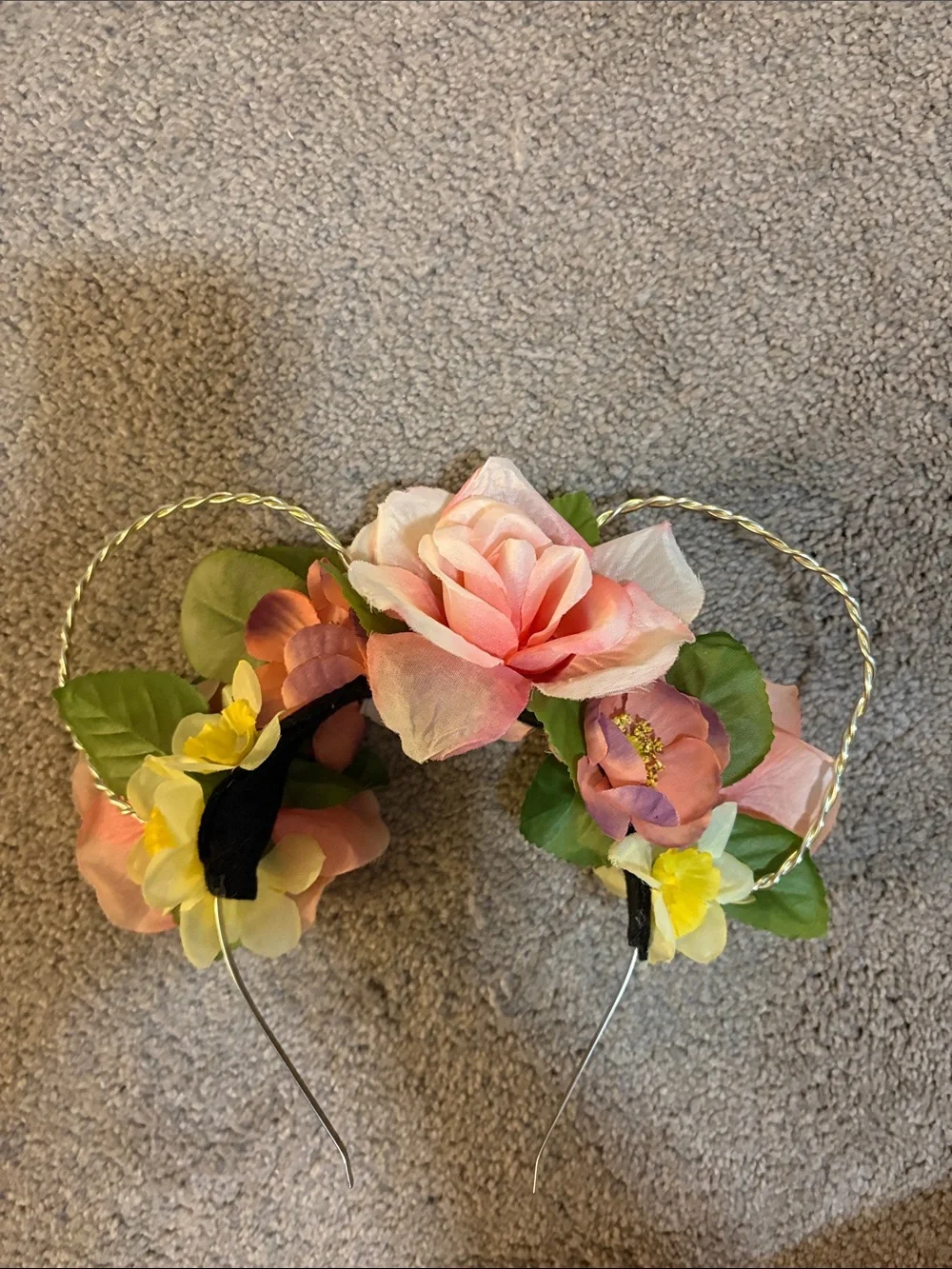 Two Floral Double-Ear Headbands with Red & Multicolor Blooms